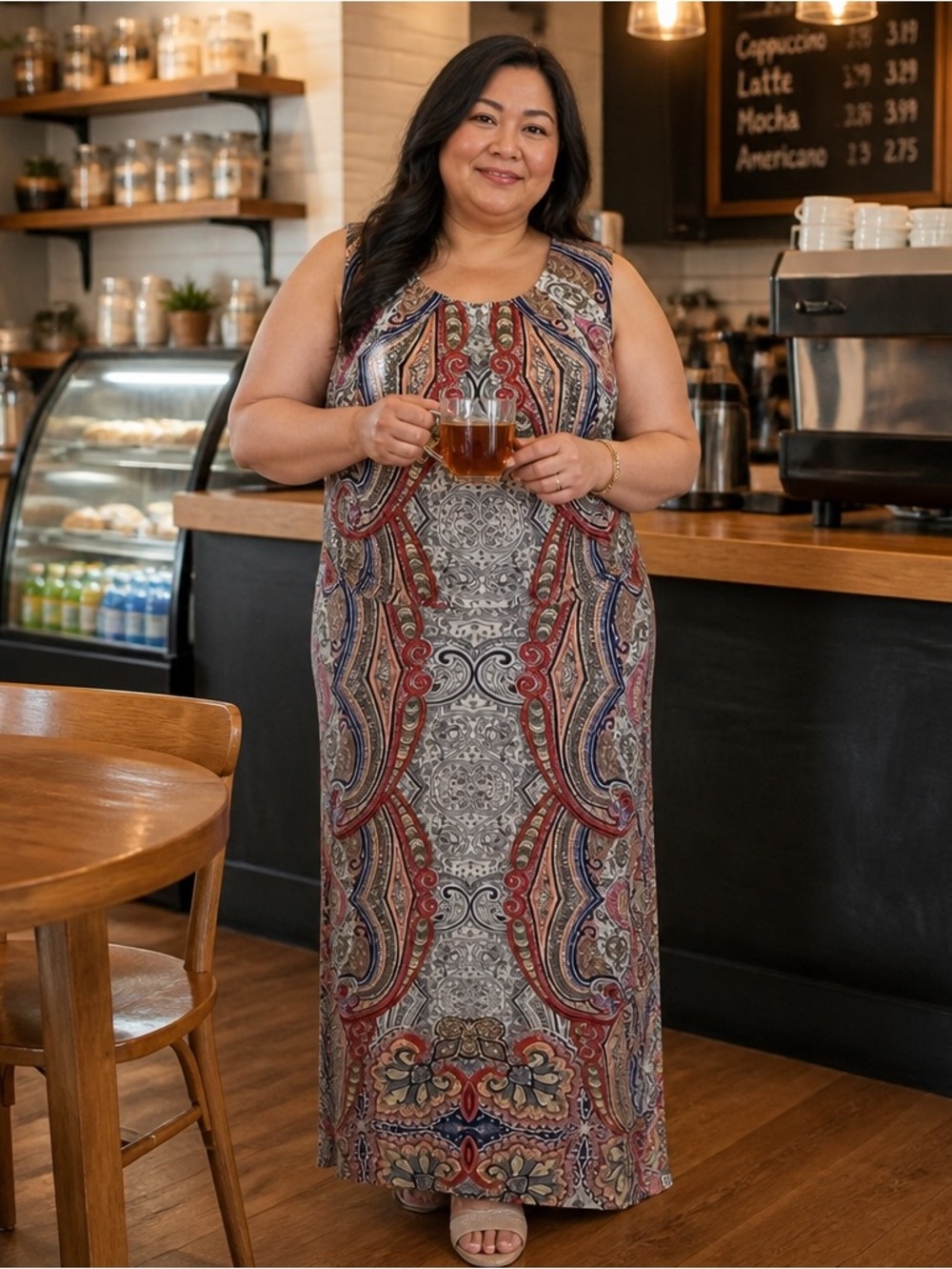 London Times Sleeveless Paisley Print Maxi Dress in Multi-Color